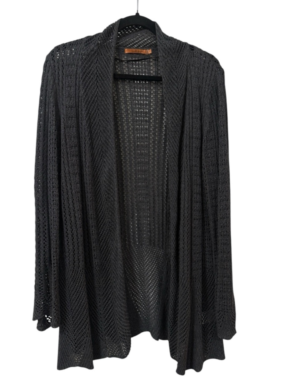Belldini open knit cardigan charcoal gray LARGE lightweight duster boho
